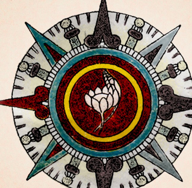 El emblema de la edición: una estrella-mandala enjoyada sobre pergamino, con una flor en el centro